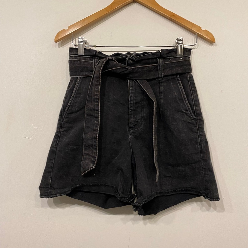 Express Black Paperbag Waist Denim Shorts Extreme High Rise Tie Belt Size 0